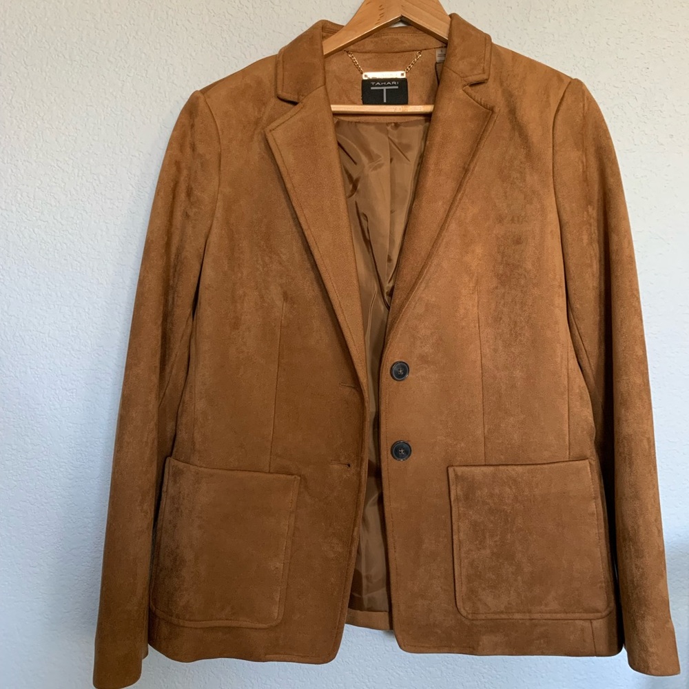 Tahari Faux Suede/Leather Blazer Jacket